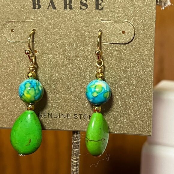NWT Barse Genuine Stones Margarita Green Lime Magnesite Golden Drop Earrings - Picture 5 of 8